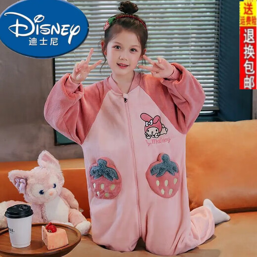 Disney (Disney) Kuromi children's one-piece pajamas for girls autumn and winter plus velvet flannel baby girl belly protection sleeping bag coral velvet one-piece velvet BLF3313# Kuromi 14 size 115-125CM 45Jin Jin is equal to 0.5 kg