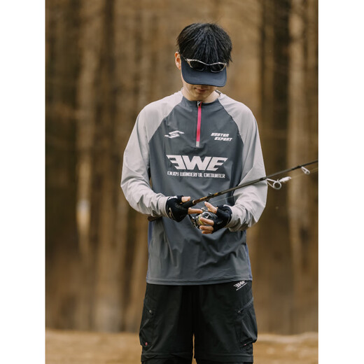 EWE 2025 new outdoor fishing collarless sun protection clothing long-sleeved T-shirt quick-drying, breathable, light and elastic, light gray XL