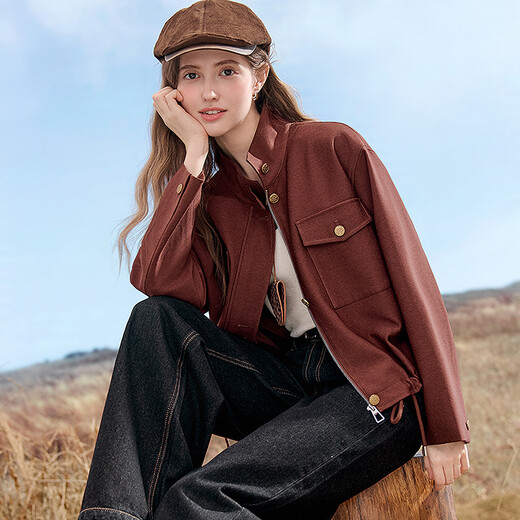 Baitu Betu Frauenkleidung 2025 Herbst neue Kurzjacke Temperament Trendy Arbeit Taschenjacke für Frauen 2509T15 Rost Red M (Rusty Red Pre-Sale 09/21 Sendung)