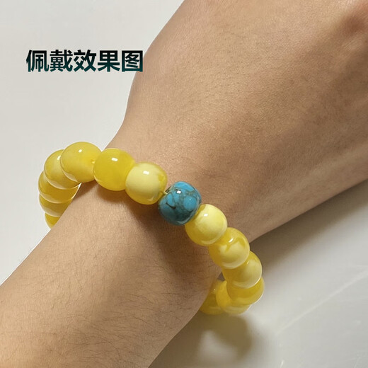 Yuze Original Natural Beeswax Bracelet for Men and Women with Turquoise Russian White Flower Old-Shaped Beads Lucky Bracelet Authenticity with Certificate White Flower Old-Shaped Beads 12*10MM Women's Special Thin Wrist 17 Pieces (With Certificate)