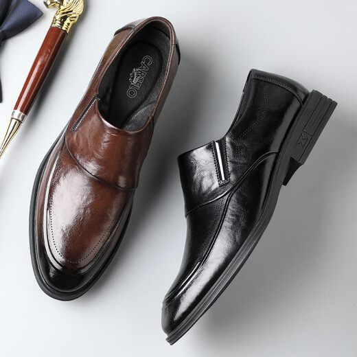 CARTELO British business men's leather shoes breathable cowhide men's shoes casual leather shoes men's slip-on loafers 9832 black 42