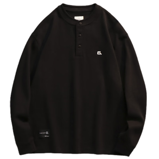 Kuraishi Kazuki autumn and winter trendy brand new American Henry collar long-sleeved T-shirt sweatshirt men's velvet Henry shirt jacket top clothes black M