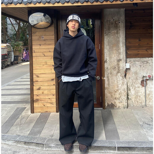 Shelley Jones dark gray short boxy sweatshirt men's spring and autumn youth stiff hoodie American retro heavy jacket dark gray XL recommended 120-140Jin Jin equals 0.5 kg