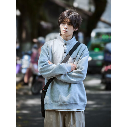 Nanhe heavyweight loose men's sweatshirt spring and autumn new American trendy brand hoodless bottoming shirt Henry collar handsome top floral gray M M