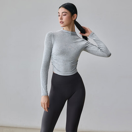 Gigt Jiji yoga clothing top women's autumn and winter half-high collar yoga T-shirt running fitness clothing outer wear Pilates training clothing lotus root pink S