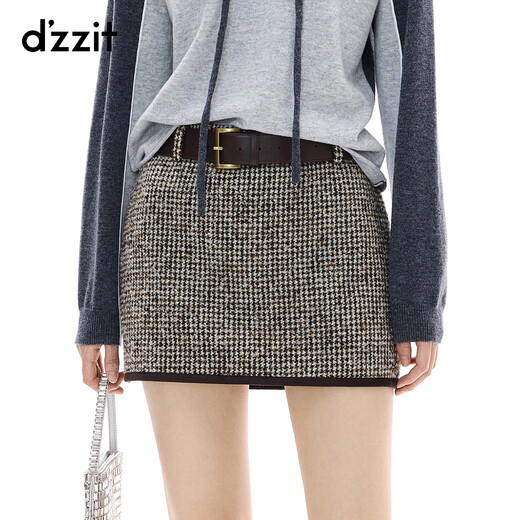 DZZIT shorts 2025 winter new retro style houndstooth hemming design culottes women 3J4Q1503W yellow brown S