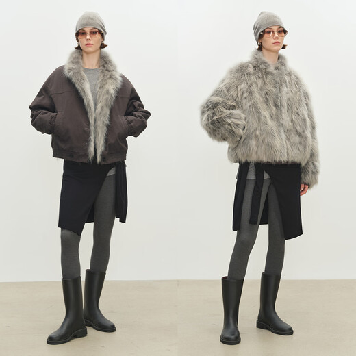 MSBEAST Miss Beast Second-hand two-color raccoon fur collar reversible drop shoulder slightly wide jacket party jacket丨Bahn new order pine green S