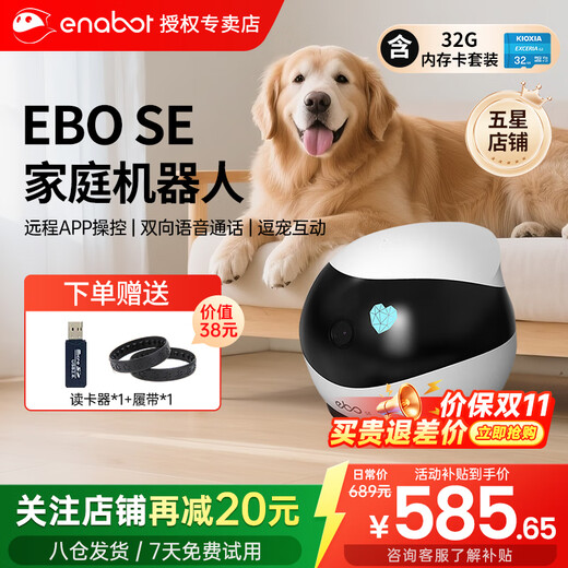 Enabot caméra de surveillance mobile pour toute la maison ebo pet robot de surveillance mobile télécommande caméra de sécurité à domicile mémoire EBO SE-32G (peut être stockée pendant 2-3 jours)