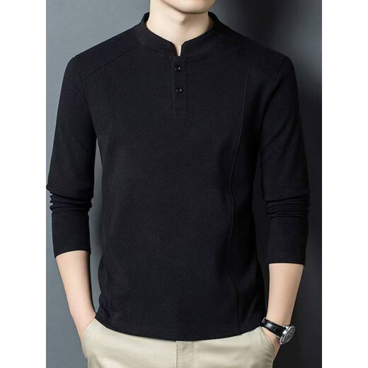 KUXA Tianjun Department Store Men's Wear 2025 New Business Sweater Double-sided German Velvet Bottoming Shirt Men's Henry Collar Long Sleeve Camel Yellow M (Recommended 90-115Jin Jin equals 0.5 kg)