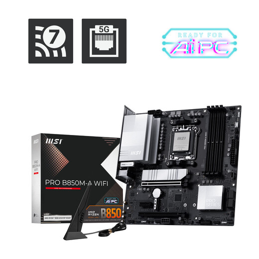 MSI PRO B850M-A WIFI 7 motherboard 5G network port supports CPU 7800X3D/9700X/9600X/7500F (AMD B850/AM5 interface)