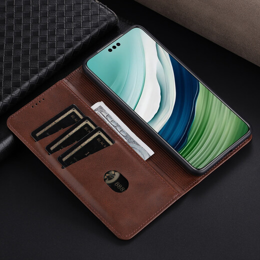 Jioxiang Magnetic Flip Cowgrain Leather Case Suitable for Huawei Mate60Pro Phone Case 70 Business All-inclusive Anti-fall Brown Huawei Mate60Pro