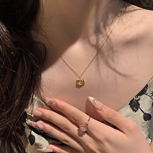 Xingu gold 999 hollow pendant cute Hello Kitty necklace Valentine's Day imitation gold color gift kt cat pendant for girlfriend 0.98g