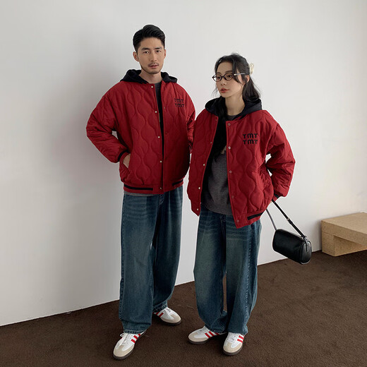 G.duck little yellow duck Chinese New Year parent-child clothing for a family of three or four, winter clothing, family clothing, festive cotton clothing, thickened jeans, mother-child clothing, TMT cotton clothing, maroon 110 cm