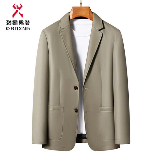 Jinba Spring and Autumn New Men's Genuine Leather Suit Business Casual Suit Collar Leather Jacket Middle-aged Dad Sheepskin 8557 Black M 170/48