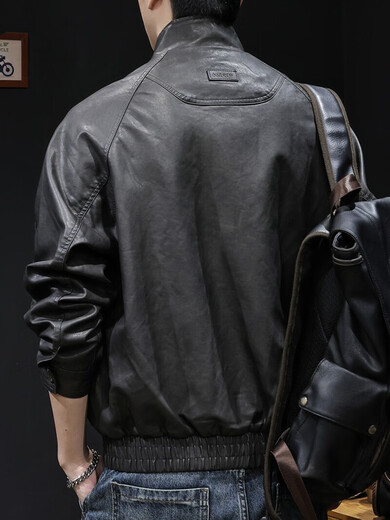 Luo Meng high-end motorcycle leather jacket men's spring and autumn 2025 new men's short PU clothes American fashion brand black gray regular style XL suitable for 140-160 Jin Jin equals 0.5 kg