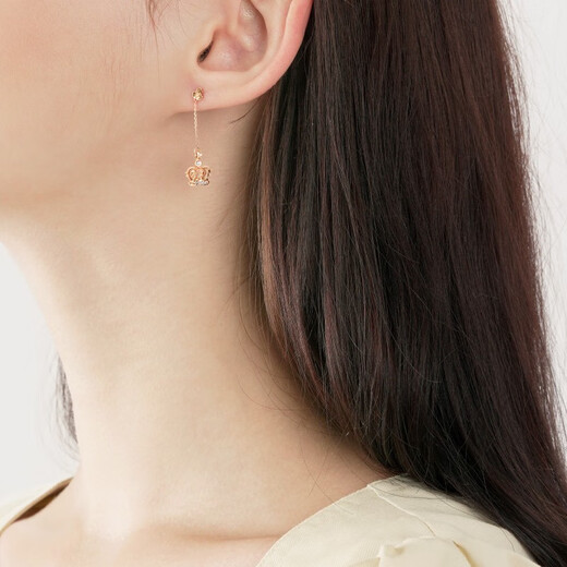 Chow Sang Sang 18K Rose Gold VA Laurel Crown Diamond Stud Earrings Women's Color Gold Earrings 90894E