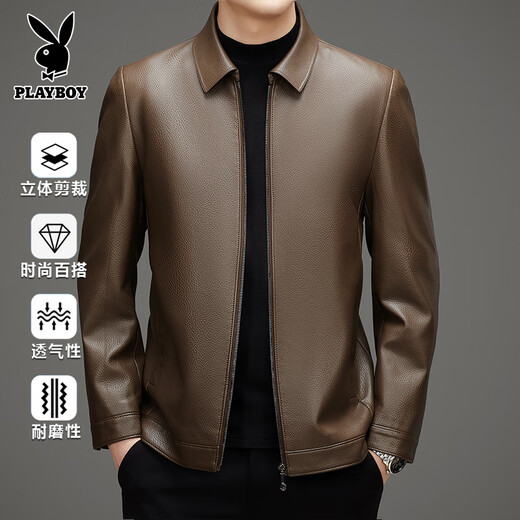 Playboy Men's PU Leather Jacket 2026 Spring and Autumn New Lapel Leather Jacket Business Casual Jacket Top Men's Black Imitation Leather Jacket 4XL