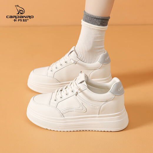 Cardan Road Women's Shoes 2025 New Autumn White Shoes Thick Soled Inner Heightening Women's Skirts Small Versatile Casual Shoes Women Beige 37