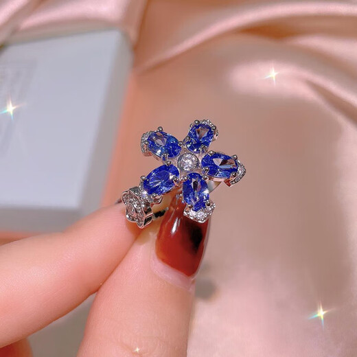 Lihu Tanzanite Snowflake Bone Chain Necklace Female Internet Celebrity Light Luxury Purple Simple S925 Sterling Silver Earrings Ring Set (Earrings)