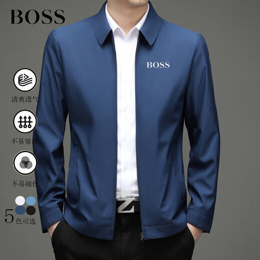 BOSS Men's Winter Slim Jacket Thick Long Sleeve Lapel Embroidered Logo Cotton Loose Large Size Men's Black 2XL 185/ Recommended 165-180Jin Jin is equal to 0.5kg