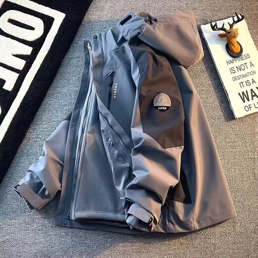 KAZUKI KURAISHI Kazuki Kuraishi outdoor jacket men's three-in-one detachable autumn and winter thickened hooded mountaineering cotton jacket Morandi color L