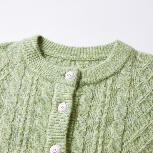 Xiangying Retro Cable Knit Cardigan Women's Short 2025 Winter New Lazy Style Long Sleeve Round Neck Sweater Jacket Milk White Green S 155/80A/85-95Jin Jin equals 0.5 kg