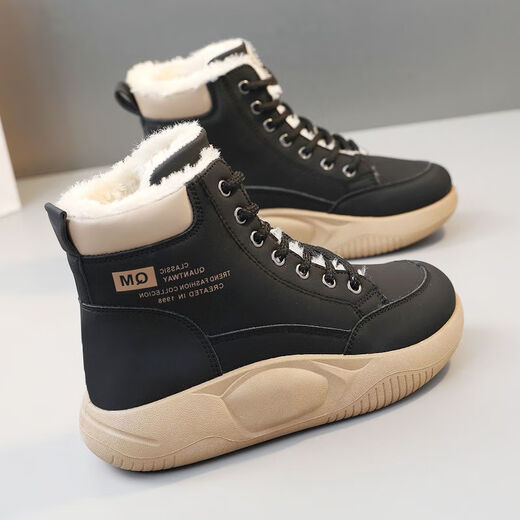 Pull back genuine leather Northeastern snow boots for women, winter velvet-stomping cotton boots, waterproof, thickened and warm, high-top large cotton shoes, khaki upgraded version, store manager, velvet 38