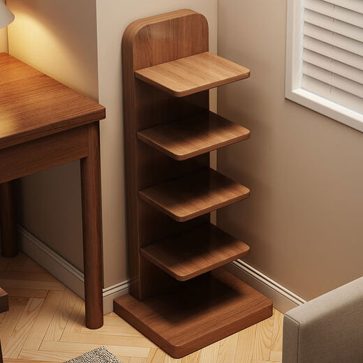 半厘全实木书架立式隐形置物架客厅防倾倒收纳架子家用靠墙窄缝小书柜 全实木原木色-5层隐形书架