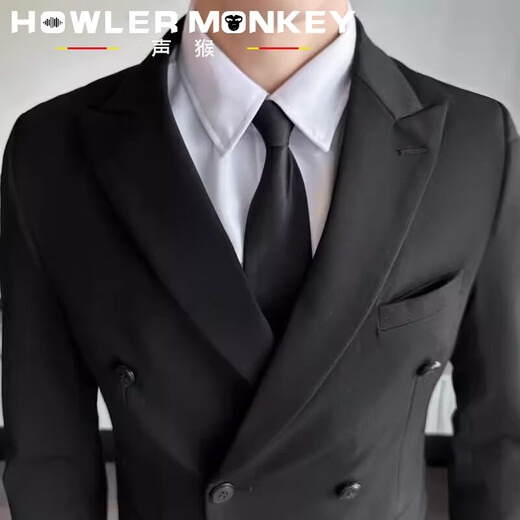 Sound Monkey Suit Men's Interview Professional Student Formal Suit Wedding Dress New Groomsman Business Casual Jacket Men Black Suit + White Shirt + Black Pants + Tie L