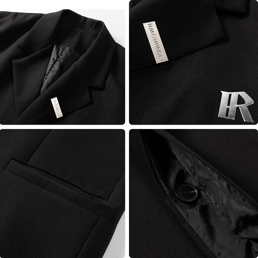 Nasawassup lazy men's spring and autumn new handsome fake two-piece Korean casual suit design versatile jacket for boys XF77068 black L recommended 120-140Jin Jin equals 0.5 kg