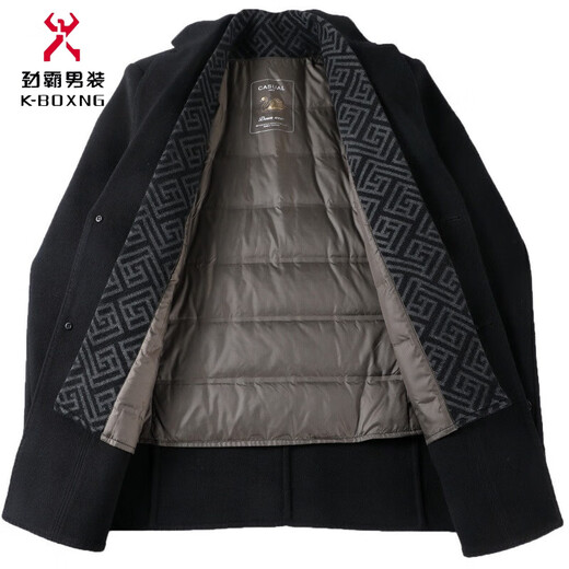 Jinba winter double-sided woolen coat men's suit collar mid-length down lining woolen coat middle-aged dad wear 8669 black (removable down lining) M 170/48