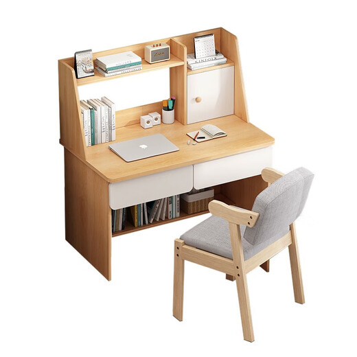 Simple desk bookshelf integrated student writing study table small apartment bedroom home office desktop computer table 80cm Nordic maple color