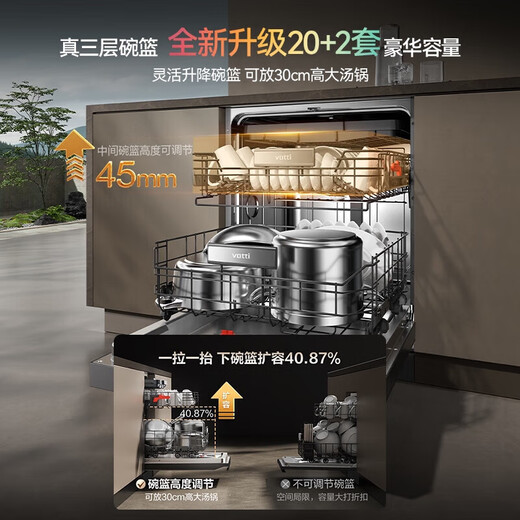 VATTI Small UFO Max Double Star Embedded Dishwasher 18+2 Sets Large Capacity Full Area Washing Independent Disinfection Intelligent Delivery Five-Star Disinfection First-Class Water Efficiency D3000Max 20+2 Sets iD3000Max Exclusive Edition