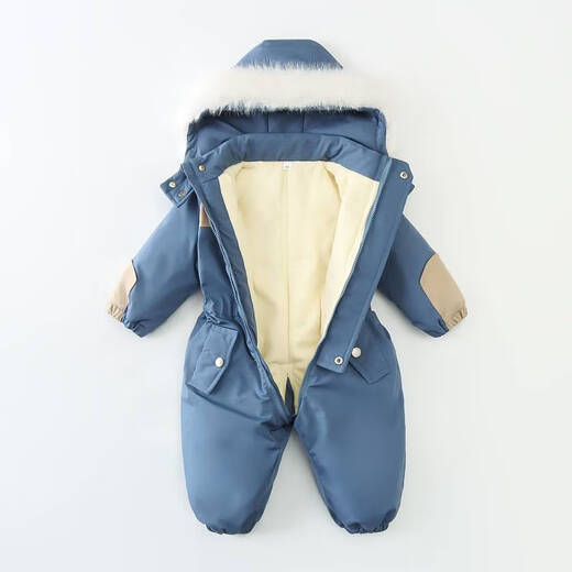 Disney (Disney) children's velvet thickened jumpsuit winter new double zipper ski suit jumpsuit baby crawling suit harem fashion color matching fog blue 110cm 110