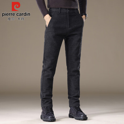 Pierre Cardin business casual pants for men in autumn and winter, trendy thickened woolen pants for middle-aged and young people, men's elastic trousers, black 38