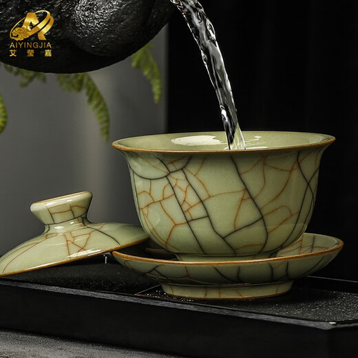 Ai Yingjia Longquan Celadon Tea Set Ge Kiln Famous Handmade Ceramics Home Living Room High-end Tea Maker Office Light Luxury Kung Fu Tea Set Tea Ceremony Gift Set Song Pattern Legacy Series 12 Pieces