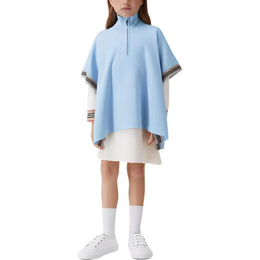 Burberry (BURBERRY) children's clothing FW22 striped trim button half-pull ribbed turtleneck cloak blue children's model blue L