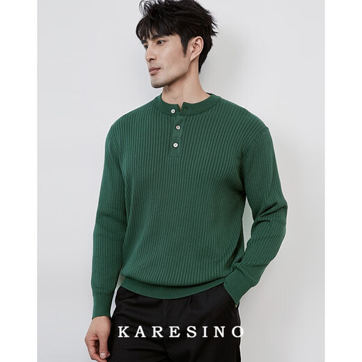 KARESINO autumn and winter high-end business Henry collar sweater slim casual all-match round neck sweater men's base shirt vegetable green M