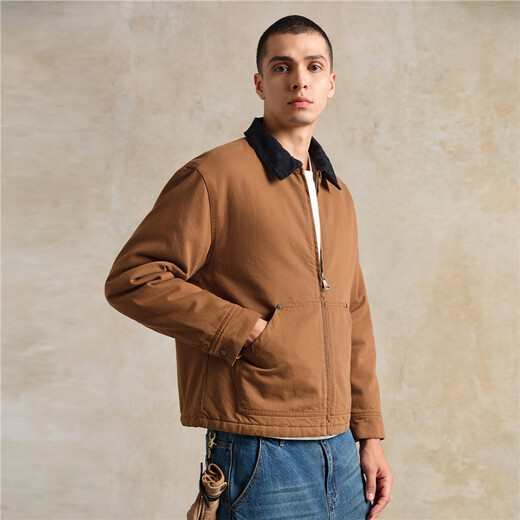 Giordano Designer Cotton Jacket Men's Pure Cotton Bath Style Contrast Color Lapel Cotton Jacket 18075818 06 Army Blue L