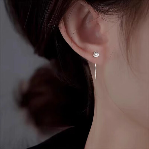 Pupan Lao Phoenix 9999 Sterling Silver Auspicious Ruyi Knot Ear Wire Women's Earrings Short Tassel Ear Chain Simple Earrings Auspicious Ruyi Knot Ear Wire 6mm+4mm Two Pairs of Lao Fengxiang Same Style