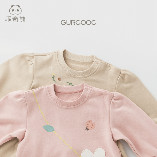 Good Bear Girl Baby Sweater Set Spring and Autumn Girls Sweet Outing Clothes Versatile Bottoming Pants Infant and Toddler Two-piece Set Coral Pink 100