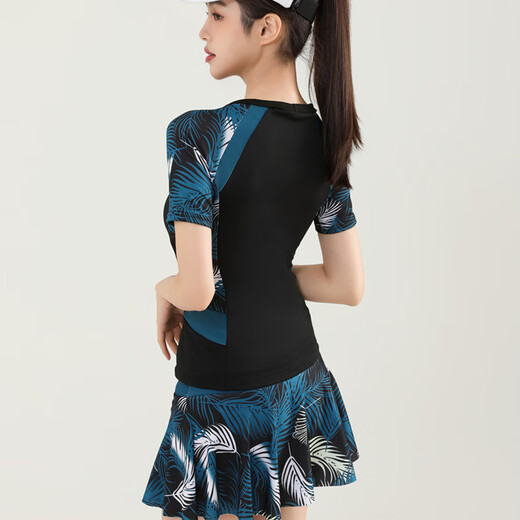 Bai Qixin's mother's swimsuit for women 2025 new style enlarged conservative split short-sleeved belly-covering slimming hot spring seaside vacation middle-aged and elderly 2582 black one size fits all 80-120 Jin Jin equals 0.5 kg