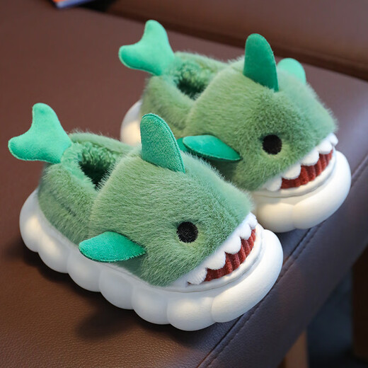 Yi Cong children's cotton shoes winter cartoon shark boys and girls indoor non-slip baby plush parent-child home children's cotton slippers gray cotton shoes shark style 22-23 size inner length 13.5 about 1-2 years old