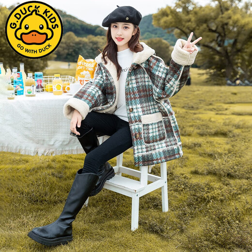 G.DUCKKIDS Mädchen-Wollmantel für Herbst und Winter, Plus-Samt-Stil, 2024, neuer Winter, mittlerer und großer, verdickter Wollmantel für Kinder, Rot 7973, Vorverkauf 20 Tage, 120 cm