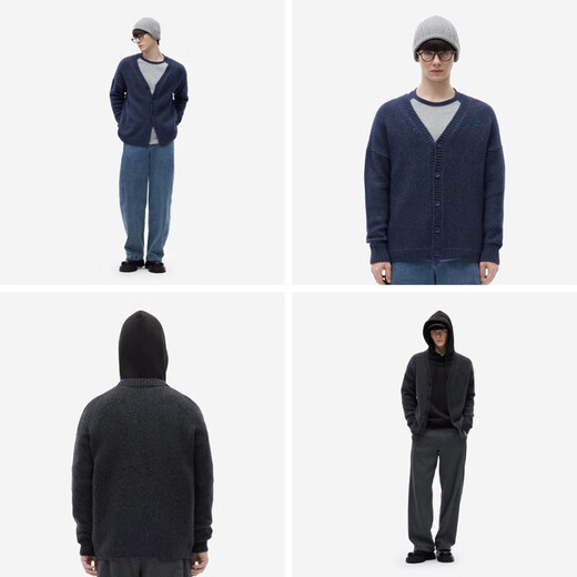 Bananain hot leather 503++ men's temperature-locking cardigan sweater lightweight layered coat warm machine washable sweater new denim blue floral yarn L