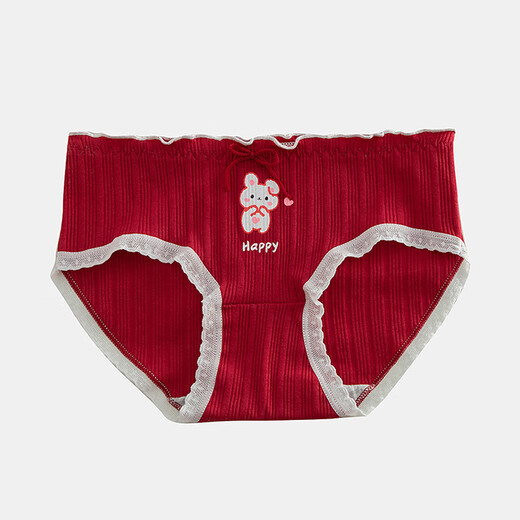 Caramella pure cotton underwear women's breathable briefs sweet and fresh women's shorts underwear red lace cartoon style mixed color 3 pieces one size fits all (suitable for 85-120 Jin Jin equals 0.5 kg)