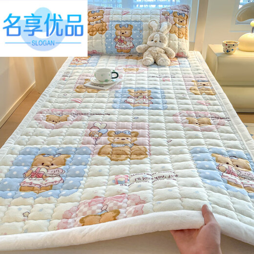 Mingxiang premium milk velvet sheet single piece winter plus velvet mattress thickened blanket mattress soft cushion household flannel coral velvet bed cover milk velvet-sapphire blue single mattress 90cm*190cm