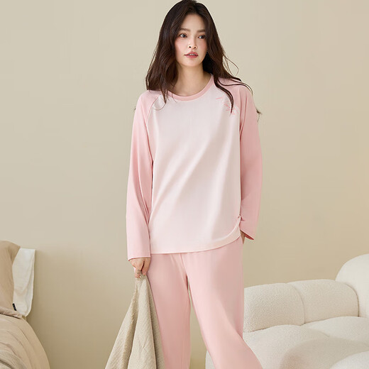 Spring and Autumn style pull-frame cotton couple pajamas pullover long-sleeved trousers home clothes simple cool cotton men's and women's suits women's 5082 long sleeves + trousers M