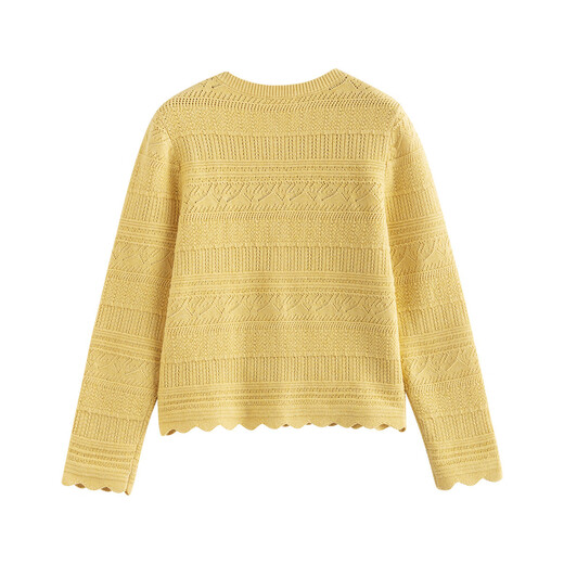 
InMAN (INMAN) Fashion Simple Three-dimensional Crochet Knitted Cardigan for Women 2025 Autumn Elegant Versatile Retro Sweater Jacket Yellow L