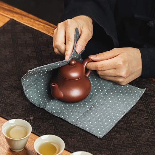 Huairunji high-end thickened tea towel, absorbent tablecloth, special towel for tea table, rag, cup mat, kung fu tea set accessories, cotton and linen baby's breath tea towel - green